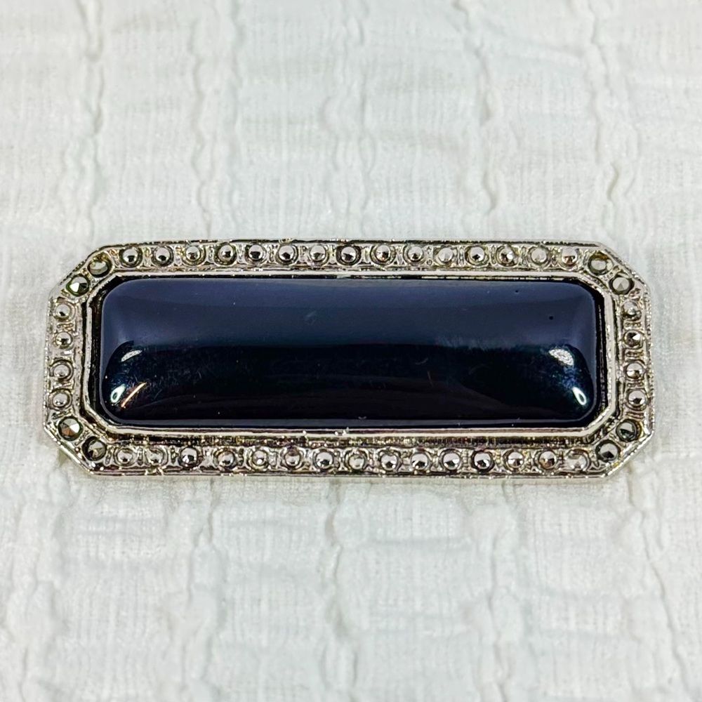 Vintage Art Deco Black & Silver Brooch Pin | Geometric Design
